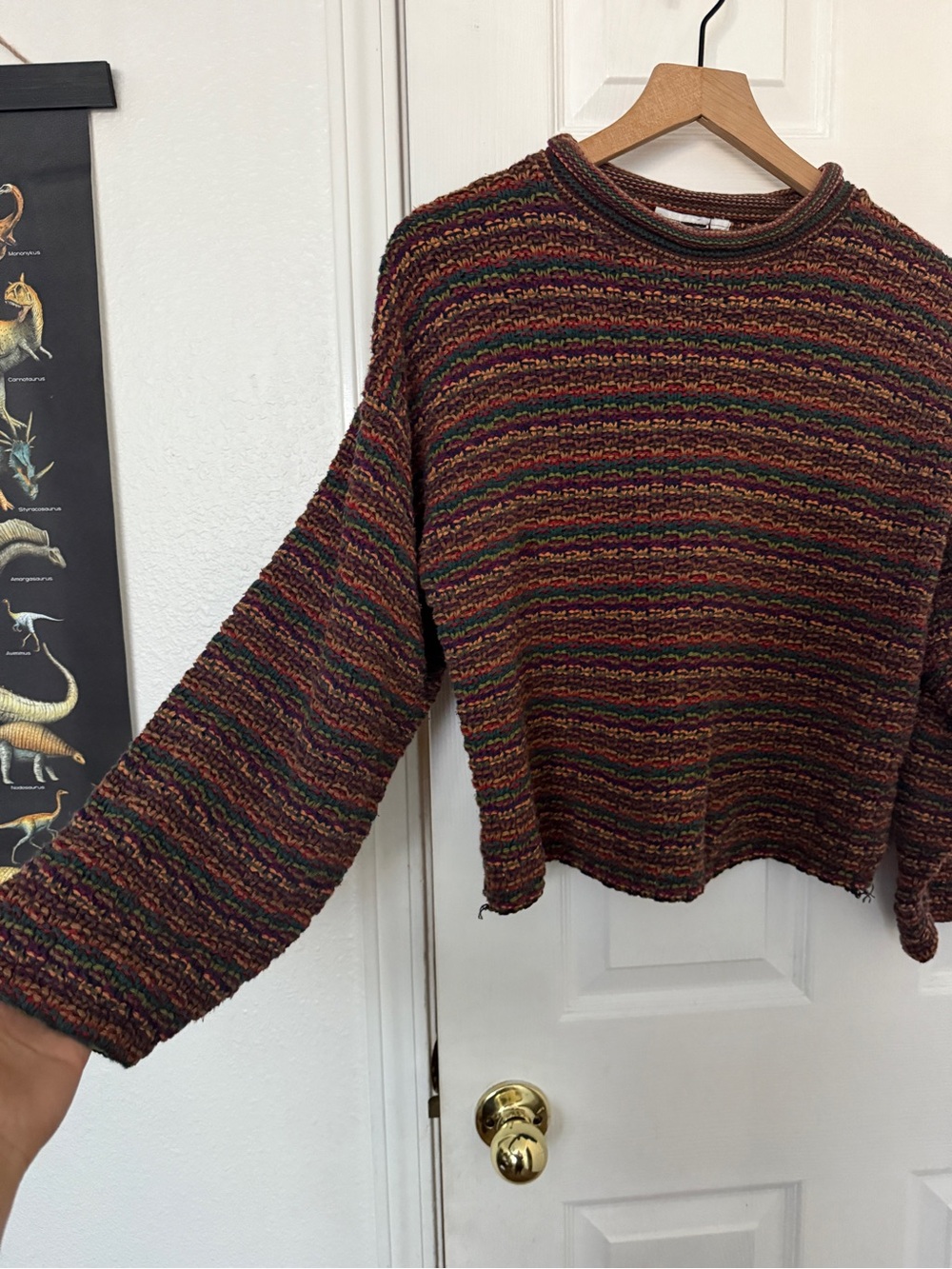 Vintage Style Multicolor Striped Textured Knit Crewneck Sweater Small - Picture 5 of 6